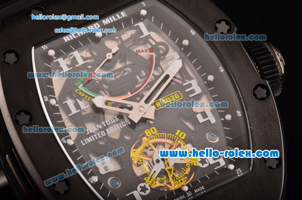 Richard Mille RM036 ST28-UP Automatic PVD Case with Black Rubber Strap Numeral Markers and Skeleton Dial - 7750 Coating - Click Image to Close